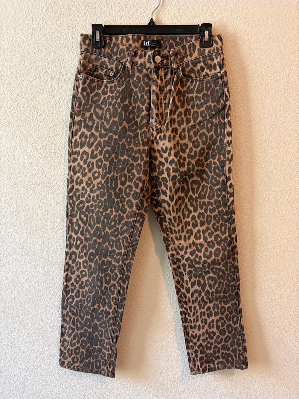Zara Women's Leopard Print Straight Leg Jeans - Brown/Black